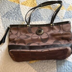 Coach Brown and Black Signature Shoulder Bag